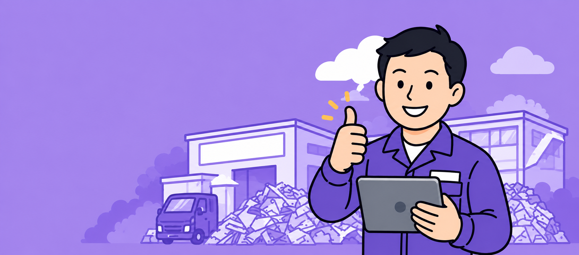 タブレットで取引を記録するスタッフのイラスト